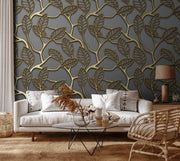 Metal Leaves With Grey Background wallpaper for wall