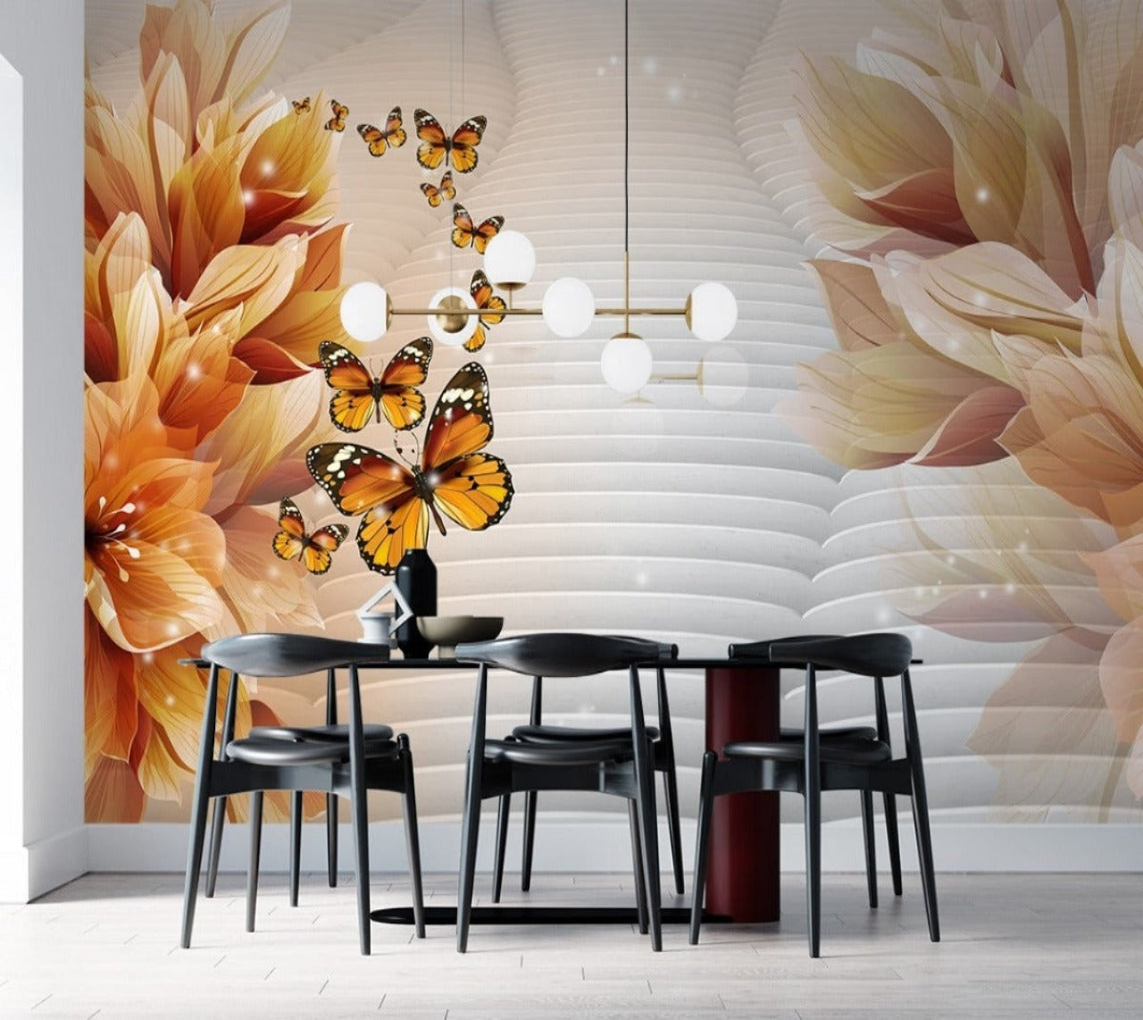 Brown Flowers With Tiger Butterflies wallpaper for wall