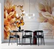 Brown Flowers With Tiger Butterflies wallpaper for wall