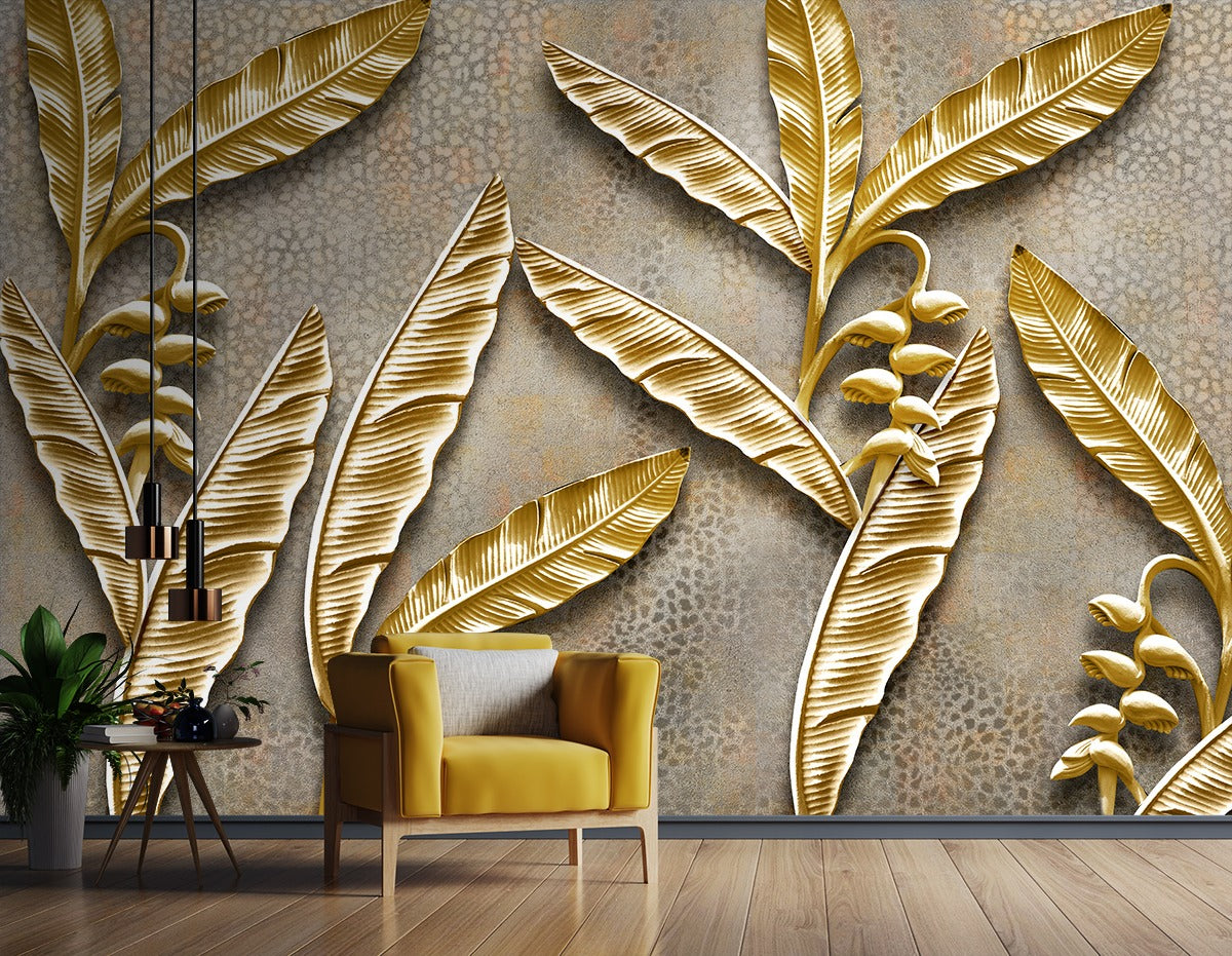 Golden Leaves and Buds wallpaper for wall