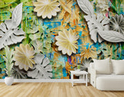 Colourful Flower and Leaves wallpaper for wall