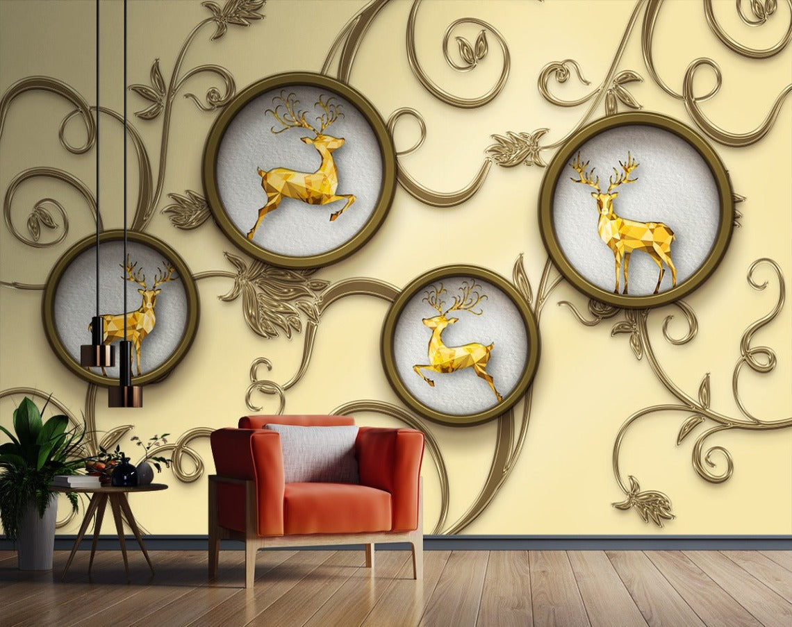 Golden Colour Rein Deer wallpaper for wall