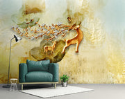 Golden Colour Deer With her Baby wallpaper for wall