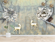 Snow Deer and Flower wallpaper for wall