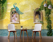 Radha Krishna At Window With Peacock wallpaper for wall
