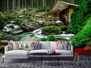 Wooden House Besides Rocky Falls for wall