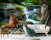 Fierce Tiger Besides Waterfalls Wallpaper for wall