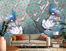 Surreal Pink Flying Birds & Blue Peacock for wall