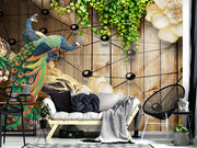 Peacocks & Leaves On Wood fence for wall