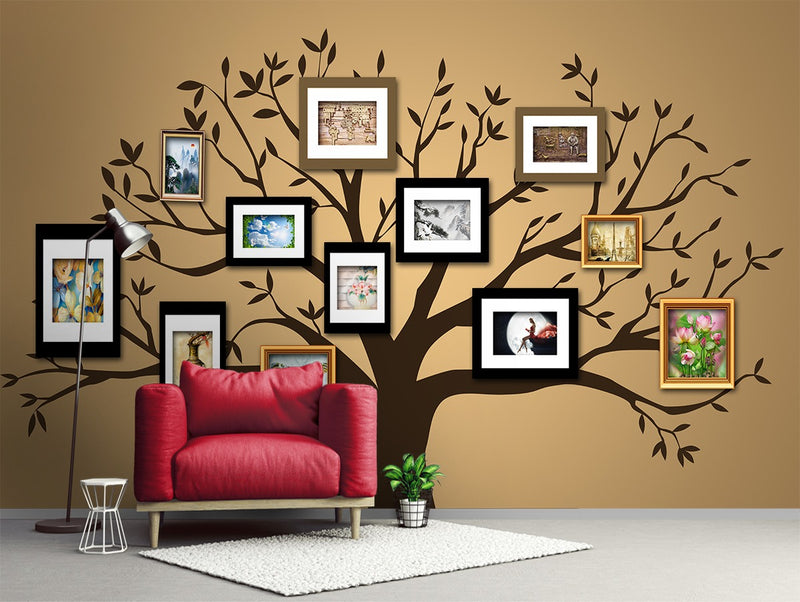 Customized Brown Tree & Frames Wallpaper for wall