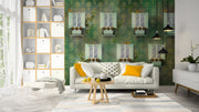 White Open Windows Green Royal Wallpaper for wall