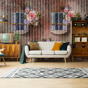 Stripped Pink Purple Floral Wallpaper for wall