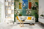 Multi-Colored Balcony Doors Flowers Wallpaper Wall-cover