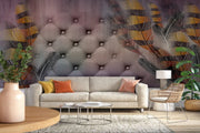 Grey Leather Yellow Feathers Customised Wallpaper for wall