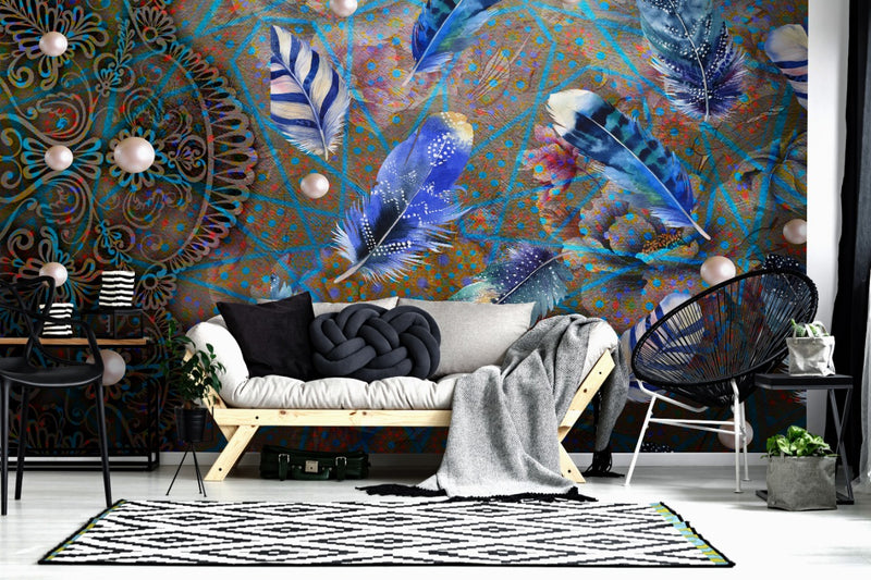 Blue Feather Based Customized Wallpaper for wall