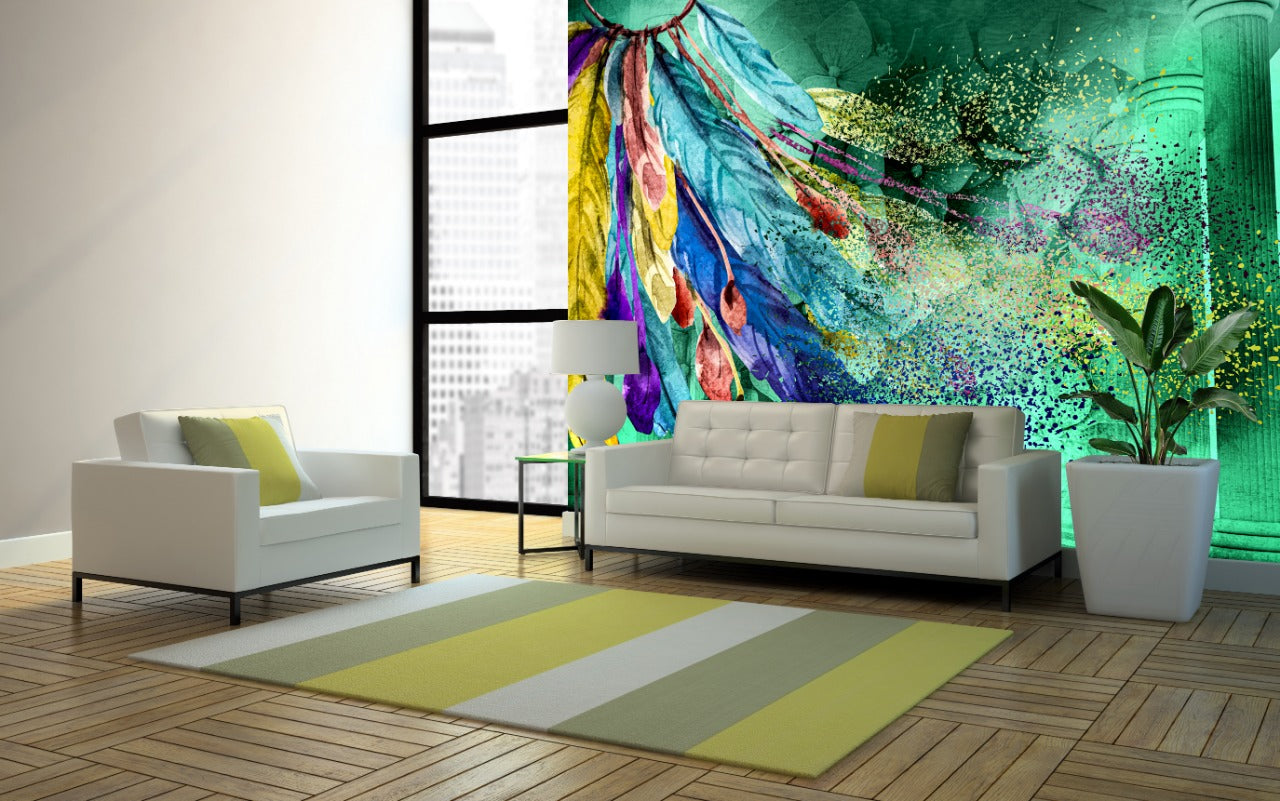 Colorful Feathers & Dots Wall-cover