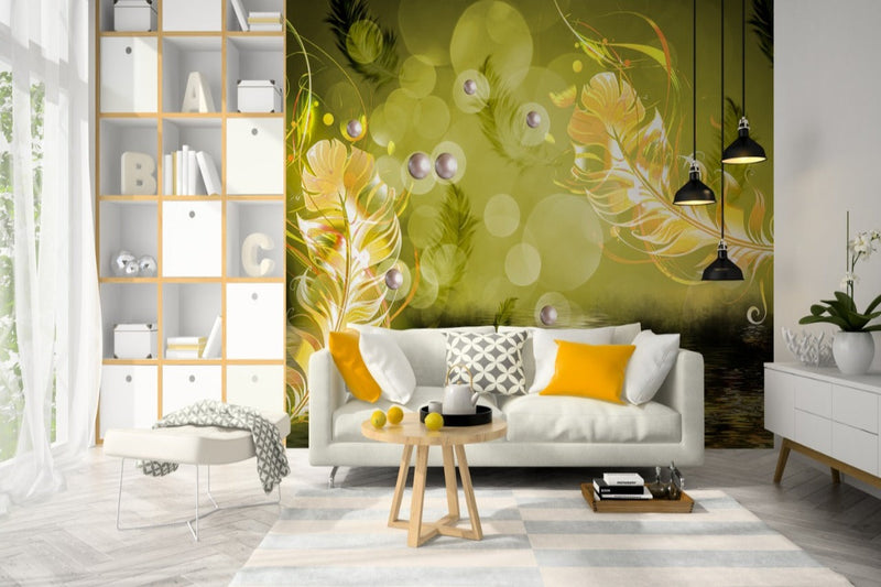 Green Wall Bubbles & Printed Wallpaper Wall-cover