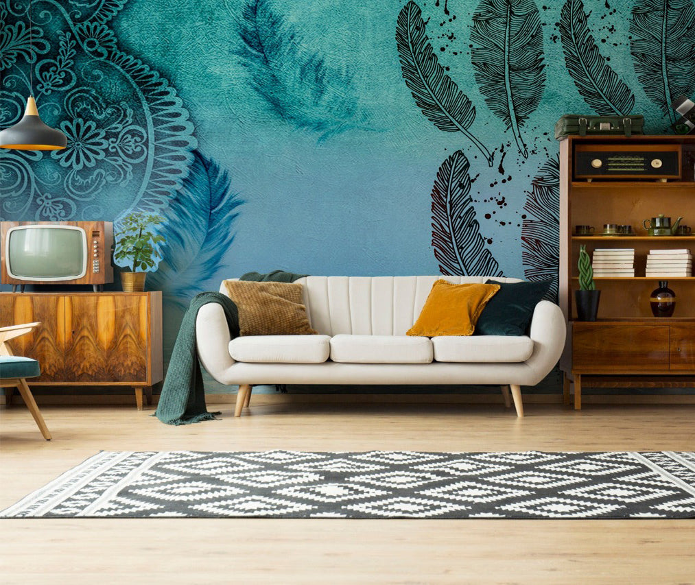 Half & Half Design On Blue Gradient Wall-cover