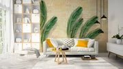 Green Feather On Beige Wall  Wall-cover