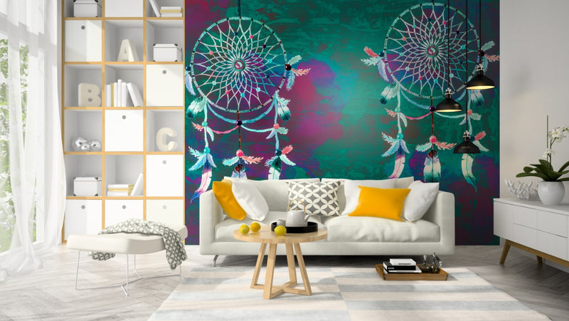 Feathered Dream Catcher Contemporary Colored Canvas Wall-cover