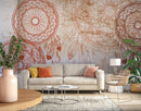 Red & Brown Circle Patterns & Feathers Sketching wallpaper for wall
