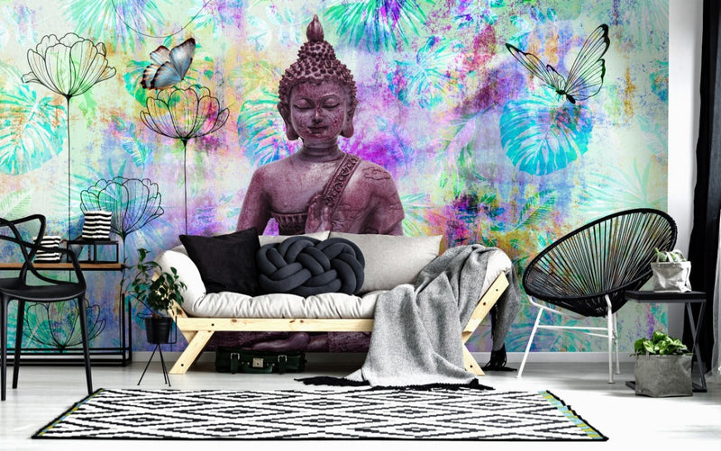 Butterflies Bright Background & Buddha Wallpaper