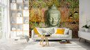 Geometric Background Behind Silver Buddha Wallpaper for wall