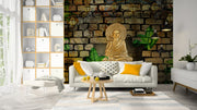 Buddha Sitting In Black & Gold Bricks Wallpaper for wall