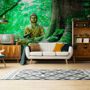 Buddha Idol Ahead Of Leaves & Trees Wallpaper for wall