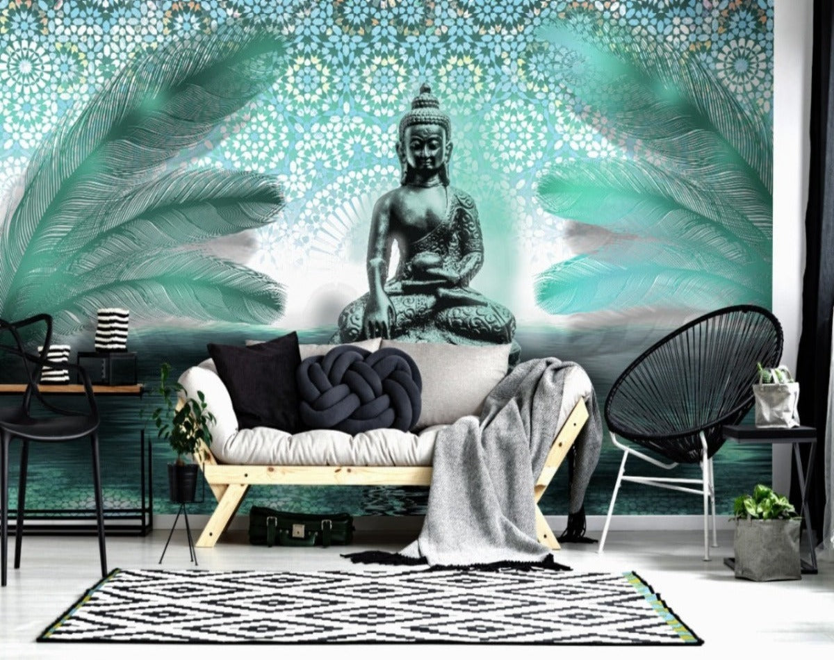 Buddha & Feathers Peaceful Customised Wallpaper
