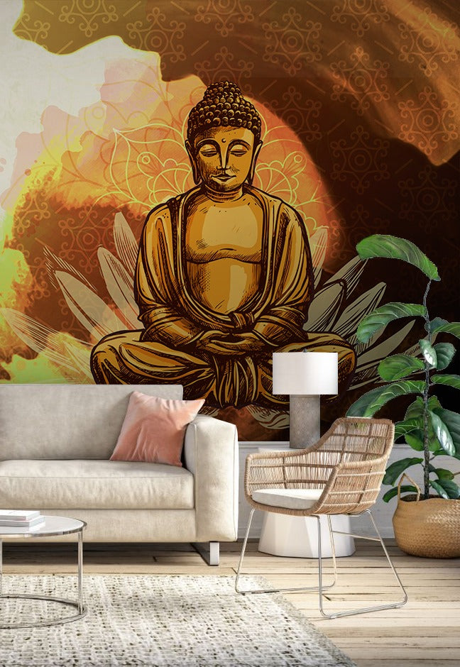 Brown Based Buddha In Lotus Wallpaper