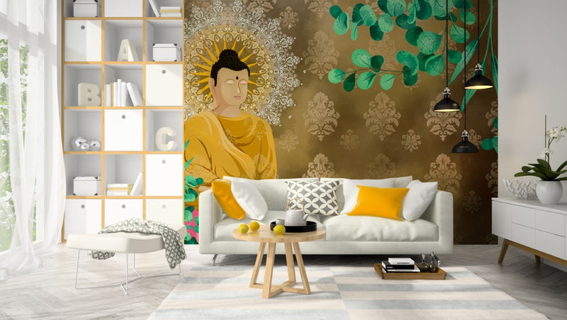Mural Enlightened Yellow Shades Buddha Wallpaper for wall