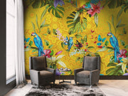 Botanical Wall On A Yellow Background Wallpaper for wall
