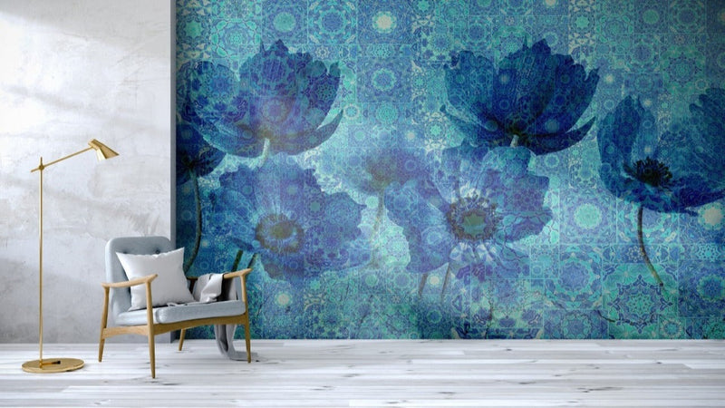 Blue Shaded Flowers Wallpaper for wall