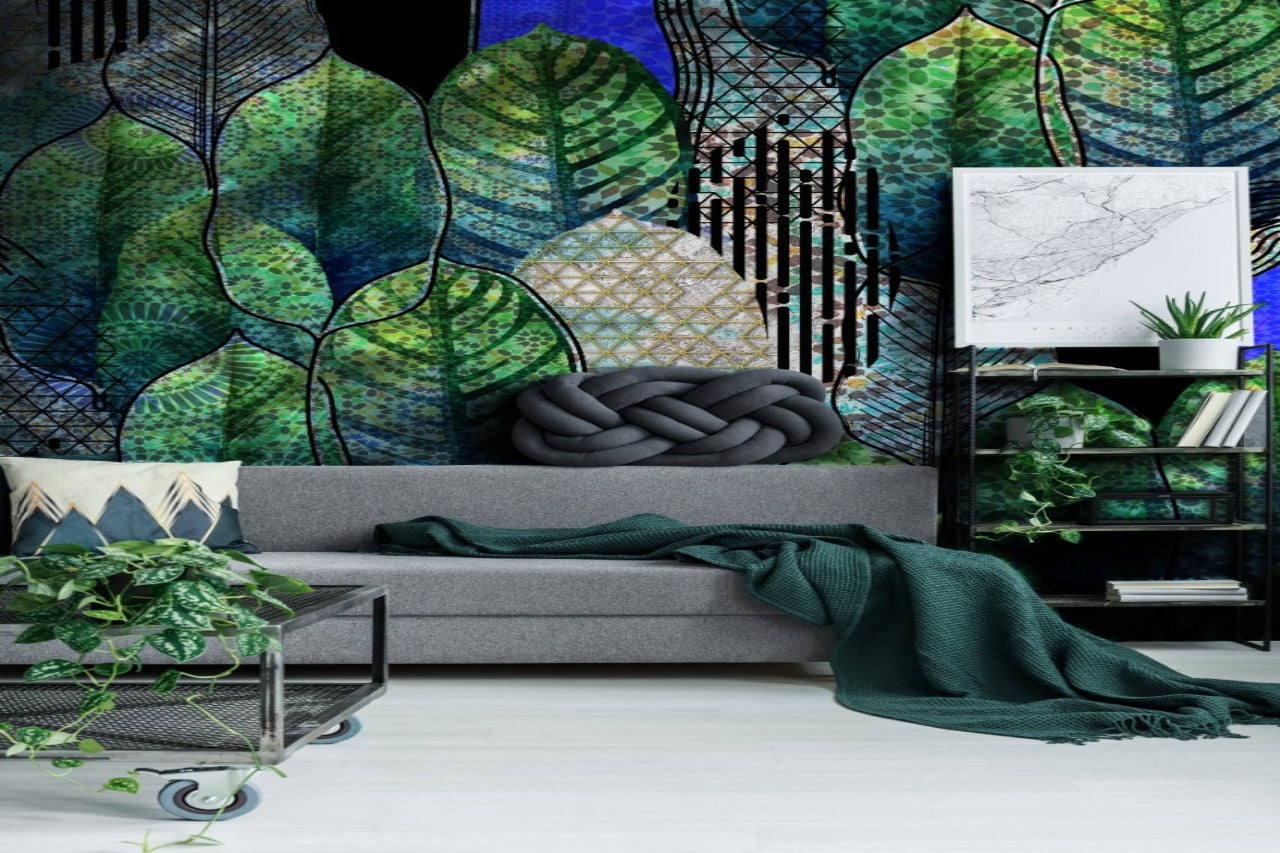 Illustrated Leaf Impression Wallpaper for wall