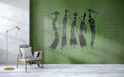 Black Women Stick Figures On Green Wall Wallpaper for wall