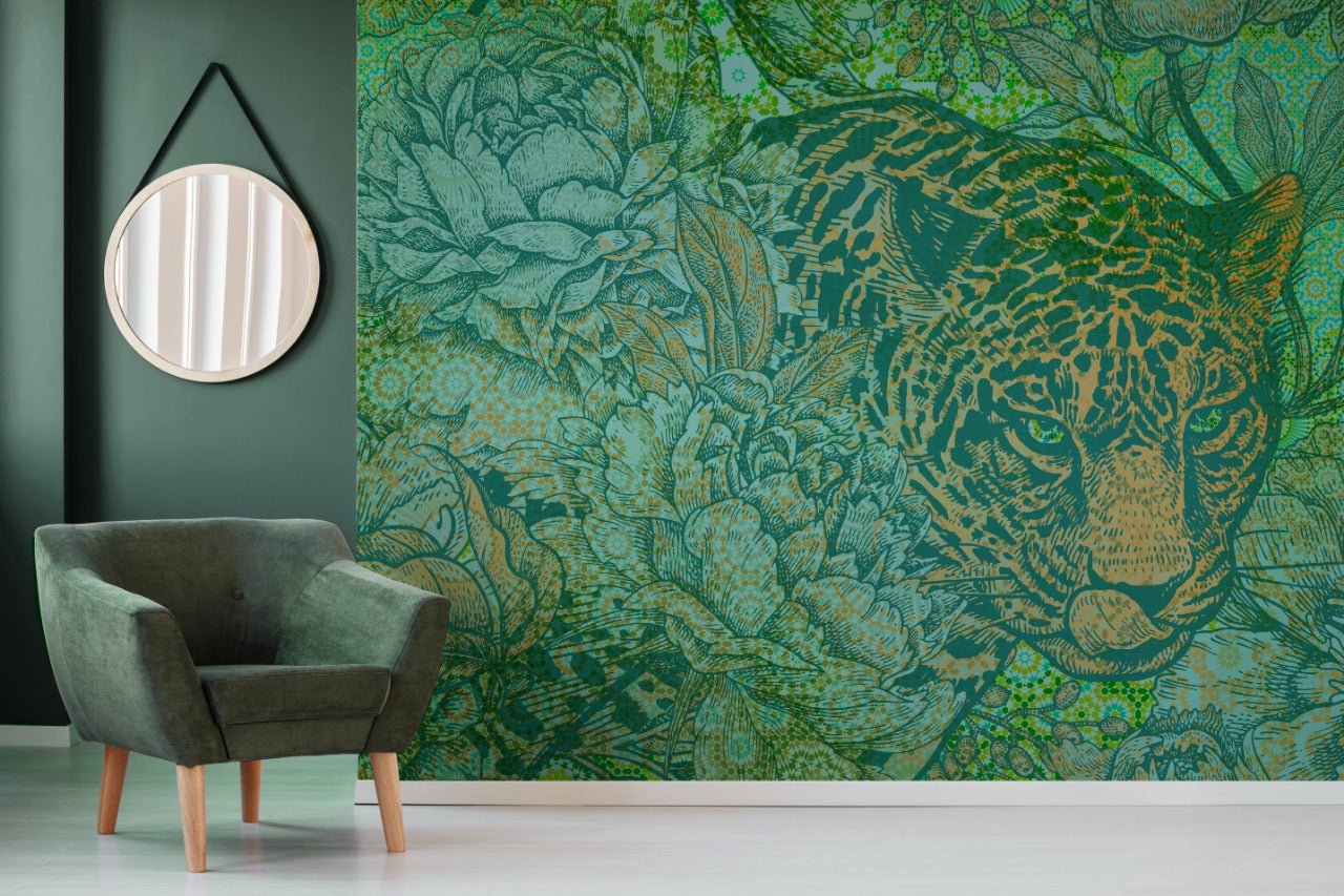 Dark Dull Finish Tiger In Plants Wallpaper for wall