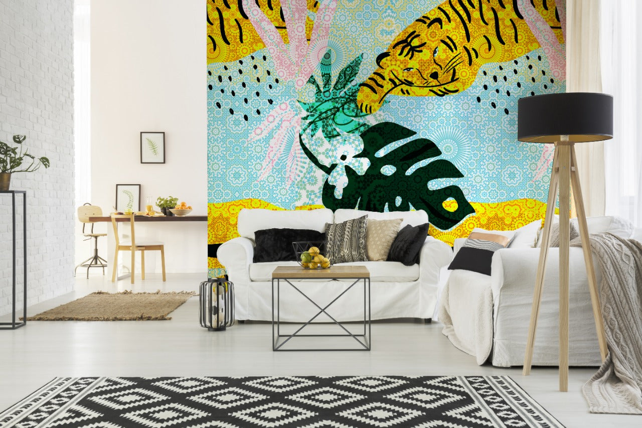 Leaves and Tiger Impression Wallpaper for wall