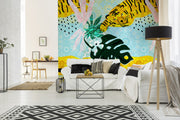 Leaves and Tiger Impression Wallpaper for wall