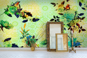 Colorful Birds On Colorful Flowers Wallpaper for wall