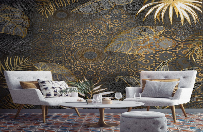 Golden Different Types Of Leaves Wallpaper for wall