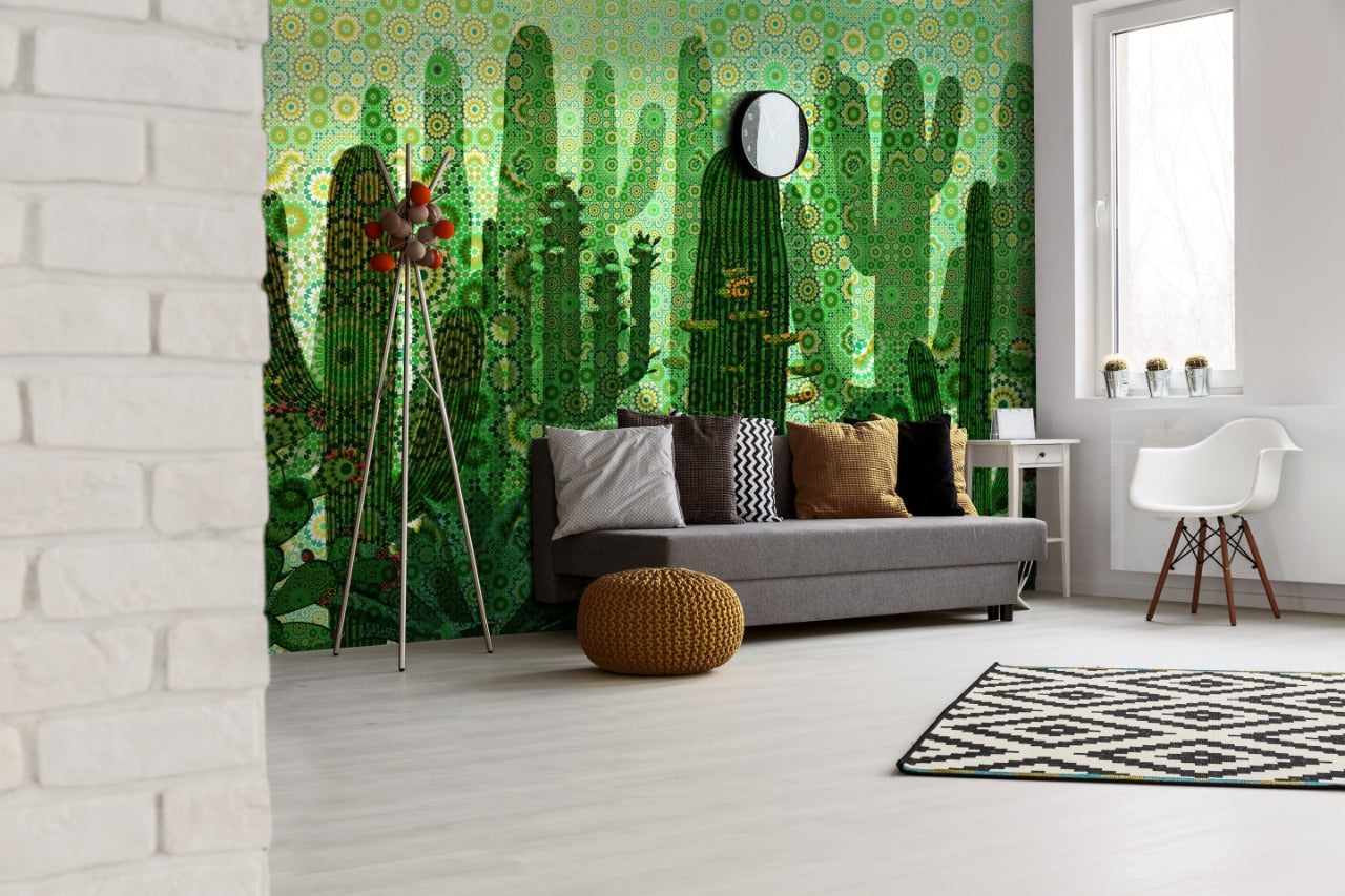 Green Cactus Flower Wallpaper for wall
