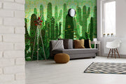 Green Cactus Flower Wallpaper for wall