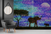 Abstract Sunset & Elephants Wallpapers for wall