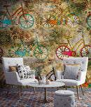 Multi Colored Sketched Cycles Wallpaper for wall