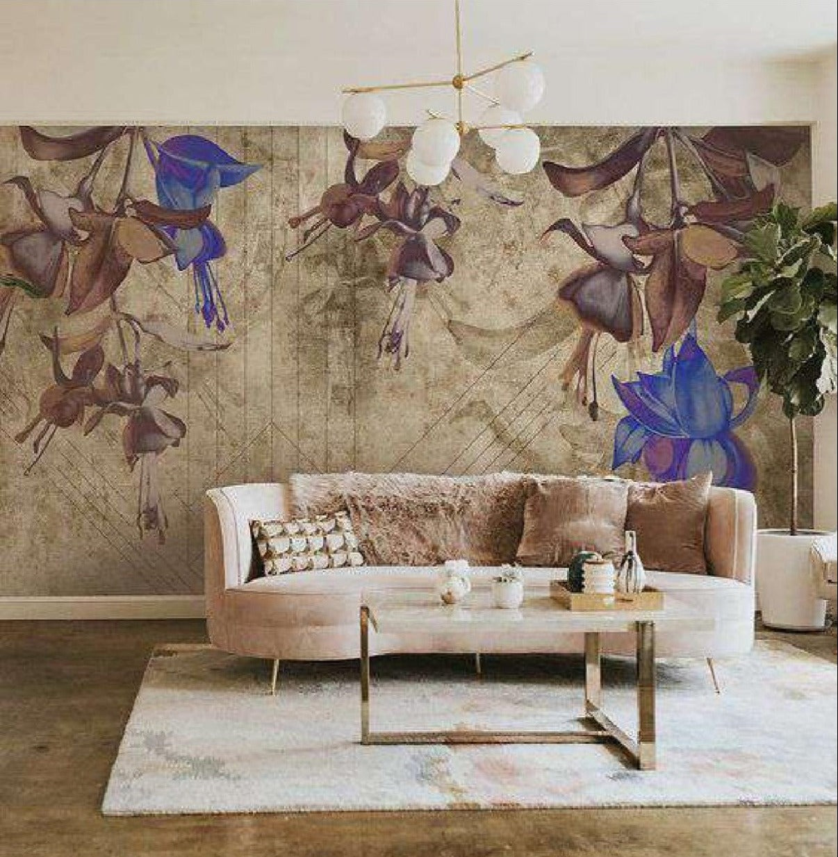 Blue Floral Rustic Wallpaper