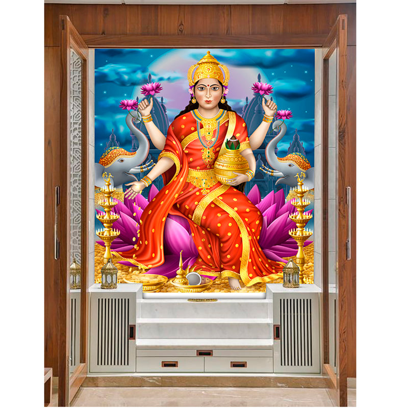 Laxmi With Elephands Self Adhesive Sticker Poster