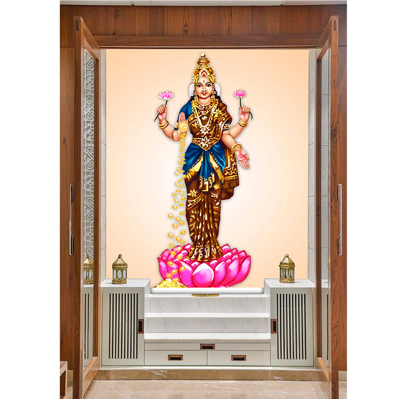 Standing Laxmi With Coins Self Adhesive Sticker Poster