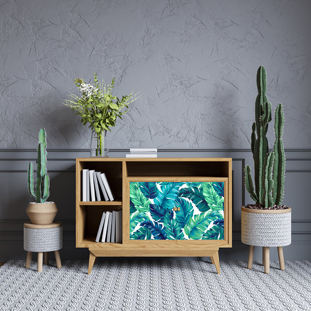 Blue Feather Leafs Design Self Adhesive Sticker For Cabinet