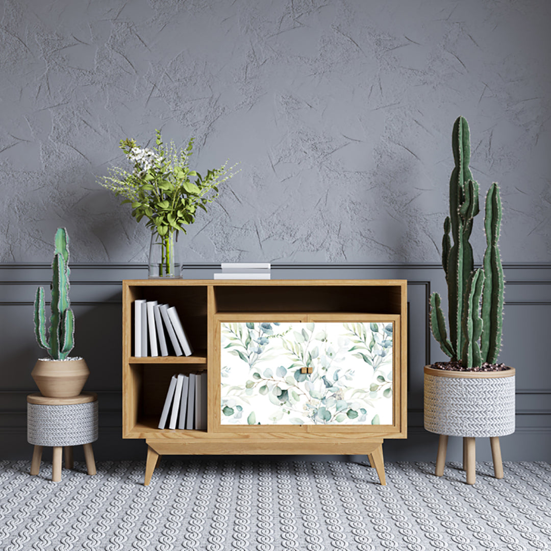 Blue White Shaded Leafs Self Adhesive Sticker For Cabinet